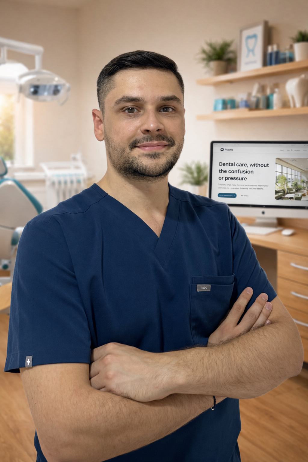Dentist in modern dental office
